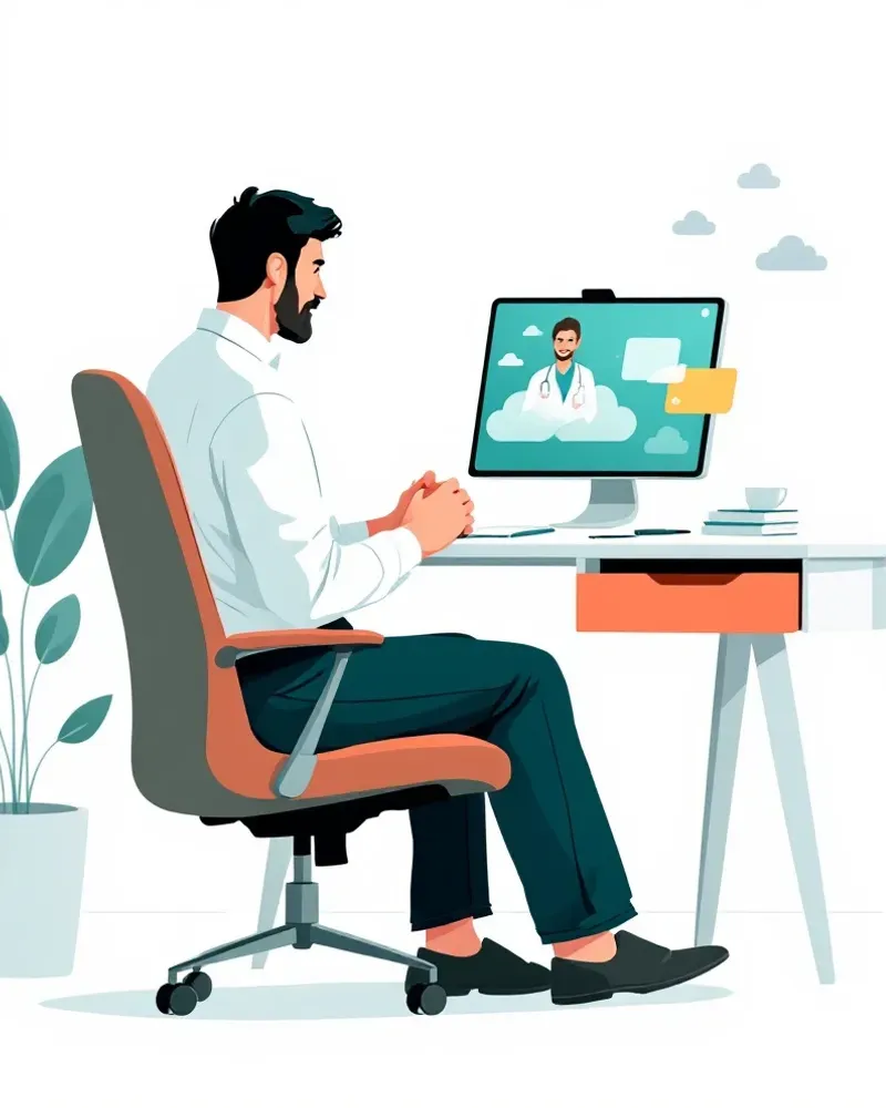 Man having virtual ADHD appointment on tablet