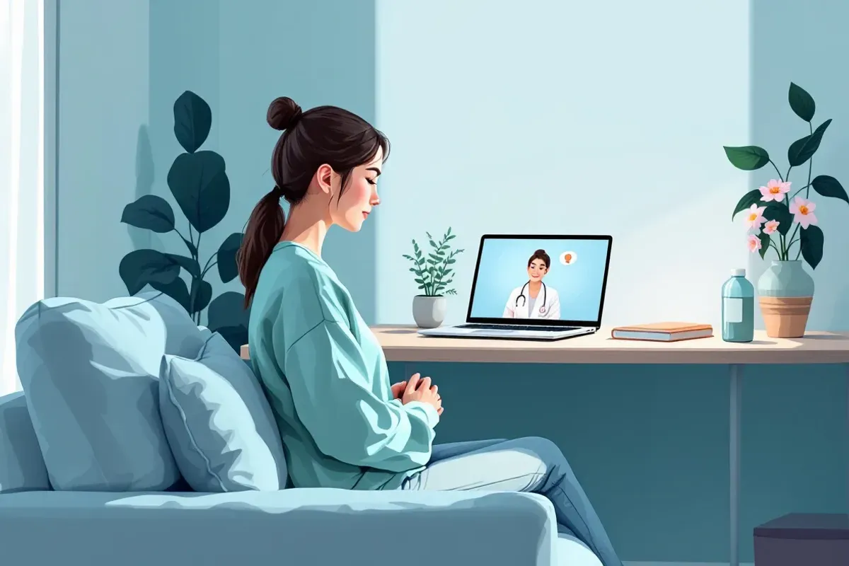 Person having a virtual ADHD therapy session via laptop